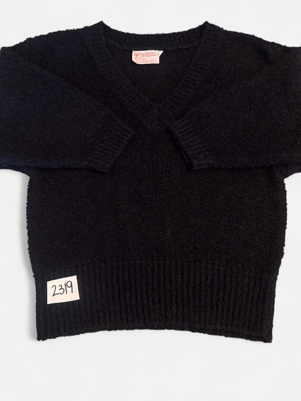 Women's Vintage ‘70s Black V-Neck Sweater - Soft Knit Pullover